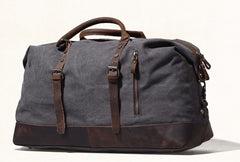 Gray Mens Leather Canvas Large Weekender Bag Canvas Travel Bag for Men - iwalletsmen
