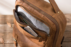 Brown Mens Leather Backpacks Travel Backpacks Laptop Backpack for men - iwalletsmen