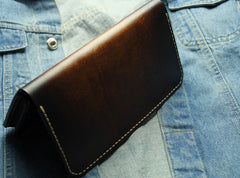 Coffee Vintage Leather Bifold Mens Large Long Wallet Leather Long Wallets for Men - iwalletsmen