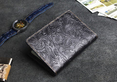 Handmade Leather Floral Mens Cool billfold Wallet Passport Card Holder Small Card Slim Wallets for Men
