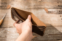 Cool Leather Mens Coffee Slim Small Wallet Bifold Vintage billfold Wallet for Men - iwalletsmen
