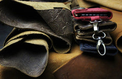 Handmade Leather Floral Mens Cool Key Wallet Wallet Card Holder Small Card Keychain Wallets for Men