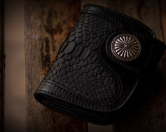 Handmade Leather Biker Wallet Mens Cool billfold Chain Wallet Trucker Wallet with Chain