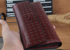 Genuine Leather Mens Cool Long Leather Wallet Zipper Clutch Wristlet Wallet for Men