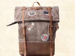 Cool Canvas Leather Gray Travel Bag Mens Backpack Canvas Canvas School Bag for Men - iwalletsmen