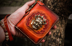 Handmade Leather Tibetan Mens billfold Wallet Cool Chain Wallet Biker Wallet for Men