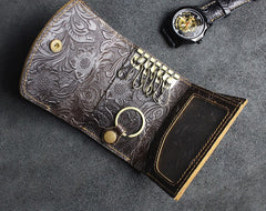 Dark Brown key wallet for women Leather Wallet for Keys Mens Key Wallet Car Key Wallet Trifold Key Wallet Holder Key Case Wallet