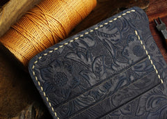 Handmade Leather Floral Mens Cool Slim Leather Wallet Men billfold Wallets Bifold for Men