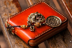 Handmade Leather Tibetan Tooled Mens billfold Wallet Cool Chain Wallet Biker Wallet for Men