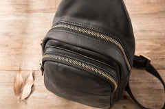 Leather Mens Black Sling Bag Sling Shoulder Bag Sling Backpack for men - iwalletsmen