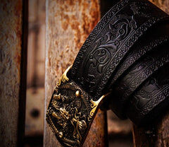 Handmade Genuine Leather Mens Belt Custom Cool Leather Men Black Belt for Men