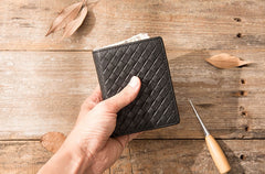Braided Leather Mens Small Wallets Bifold Slim Front Pocket Wallet for Men - iwalletsmen