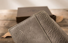 Gray Cool Leather Mens Small Wallet Bifold Vintage Slim billfold Wallet for Men - iwalletsmen