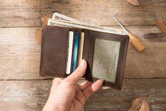 Coffee Cool Leather Mens Small Wallets Bifold Vintage Slim billfold Wallet for Men - iwalletsmen