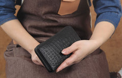 Genuine Leather Mens Cool Long Leather Wallet Zipper Clutch Wristlet Wallet for Men