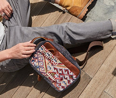 Folk Canvas Leather Mens Sling Bag Chest Bag One Shoulder Pack for men - iwalletsmen