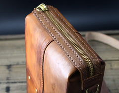 Handmade Vintage Brown Leather Mens Box Bag Shoulder Bag Messenger Bag for Men - iwalletsmen