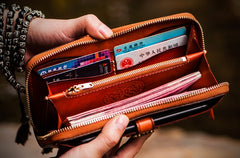 Handmade Leather Mens Tibetan Chain Biker Wallet Cool Leather Wallet Long Clutch Wallets for Men