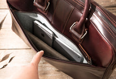 Red Brown Leather Mens Briefcase Work Bag Laptop Bag Business Bag for Men - iwalletsmen