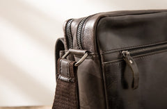 Cool Black Leather Mens Messenger Bag Vintage Shoulder Bag for Men - iwalletsmen