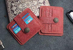 Handmade Leather Floral Mens Cool Front Pocket Wallet billfold Wallet Card Holder Small Card Slim Wallets for Men