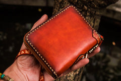 Handmade Leather Tibetan Mens billfold Wallet Cool Chain Wallet Biker Wallet for Men