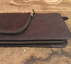 Genuine Leather Mens Cool Long Leather Phone Wallet Zipper Clutch Wristlet Wallet for Men