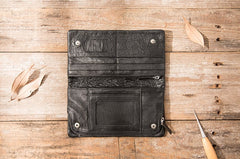 Cool Black Skull Leather Mens Long Wallet Long Wallet for Men - iwalletsmen