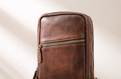 Coffee Leather Mens Sling Bag Sling Shoulder Bag Sling Backpacks for men - iwalletsmen