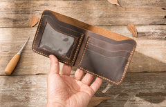 Cool Leather Mens Coffee Slim Small Wallet Bifold Vintage billfold Wallet for Men - iwalletsmen