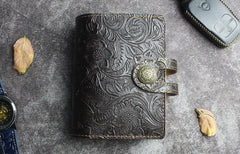 Handmade Leather Floral Mens Cool billfold Wallet Card Holder Small Card Slim Wallets for Men
