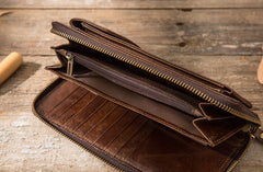 Cool Leather Mens Coffee Long Zipper Clutch Wallet Long Wallet for Men - iwalletsmen