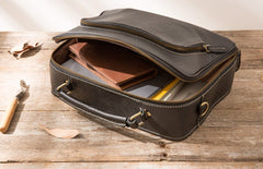 Black Leather Mens Briefcase Work Bag Laptop Bag Business Bag for Men - iwalletsmen