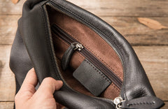 Small Cool Black Square Leather Mens Messenger Bags Shoulder Bags for Men - iwalletsmen