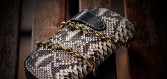Handmade Leather Black Mens Chain Biker Wallet Cool Leather Wallet Long Clutch Wallets for Men