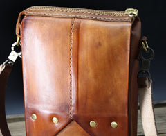 Handmade Vintage Brown Leather Mens Box Bag Shoulder Bag Messenger Bag for Men - iwalletsmen