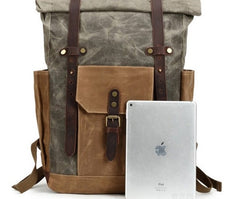 Waxed Canvas Leather Mens Travel Backpacks Canvas Backpack Canvas School Backpack for Men - iwalletsmen