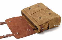 Mens Waxed Canvas Leather Side Bag Messenger Bag Canvas Courier Bag for Men - iwalletsmen