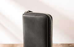 Cool Black Leather Mens Zipper Clutch Wallet Long Wallet for Men - iwalletsmen