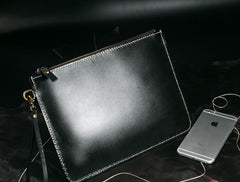 Handmade Leather Mens Clutch Cool Slim Wallet Zipper Clutch Wristlet Wallet for Men