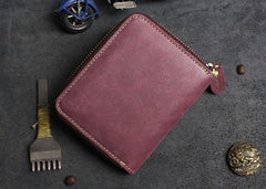 Handmade Leather Mens Cool Slim Leather Wallet Men Zipper billfold Wallets Bifold for Men