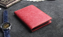 Handmade Leather Floral Mens Cool billfold Wallet Passport Card Holder Small Card Slim Wallets for Men
