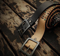 Handmade Genuine Leather Mens Belt Custom Cool Leather Men Black Belt for Men