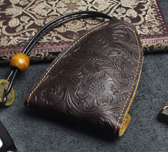 Handmade Leather Floral Mens Cool Car Key Wallet Coin Wallet Pouch Car KeyChain for Men