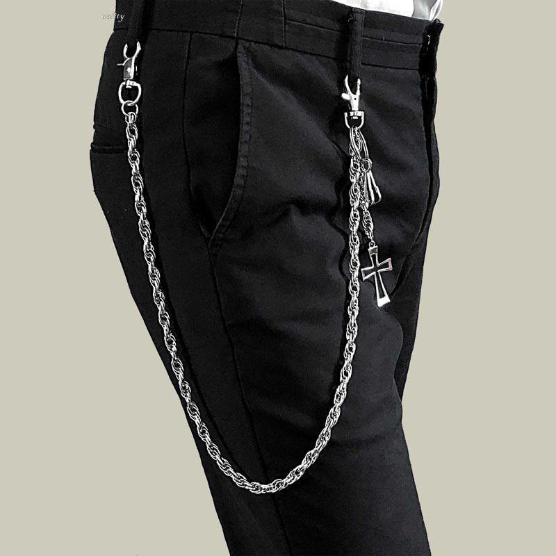 26'' Metal CROSS BIKER SILVER WALLET CHAIN LONG PANTS CHAIN SILVER Jeans Chain Jean Chain FOR MEN - iwalletsmen