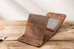 Cool Leather Mens Slim Small Wallets Bifold Vintage billfold Wallet for Men - iwalletsmen