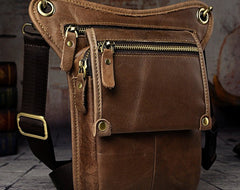 Mens Leather Biker Drop Leg Bag Waist Bag Belt Pouch Pack Side Bag for Men - iwalletsmen