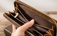 Cool Leather Mens Braided Long Zipper Clutch Wallet Long Wallet for Men - iwalletsmen