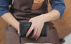 Genuine Leather Mens Cool Long Leather Wallet Zipper Clutch Wristlet Wallet for Men