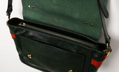 Green Leather Mens Briefcase Messenger Bag Handbag Shoulder Bag for men - iwalletsmen